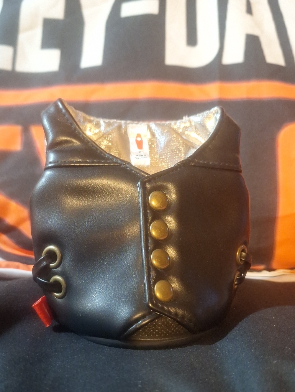 Puffin Black Faux Leather Vest-Style Insulated Can Cooler